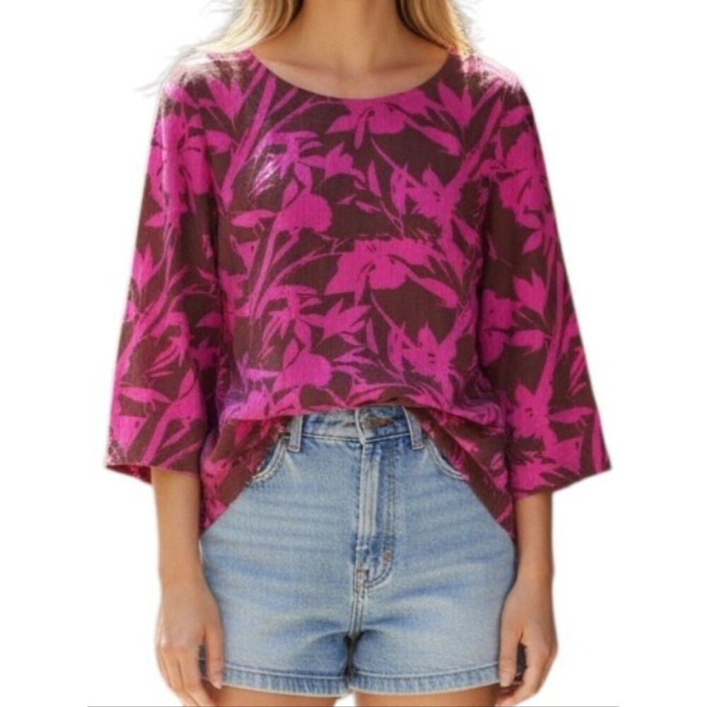 Soft Surroundings Magenta Hawaiian Print Floral Blouse
